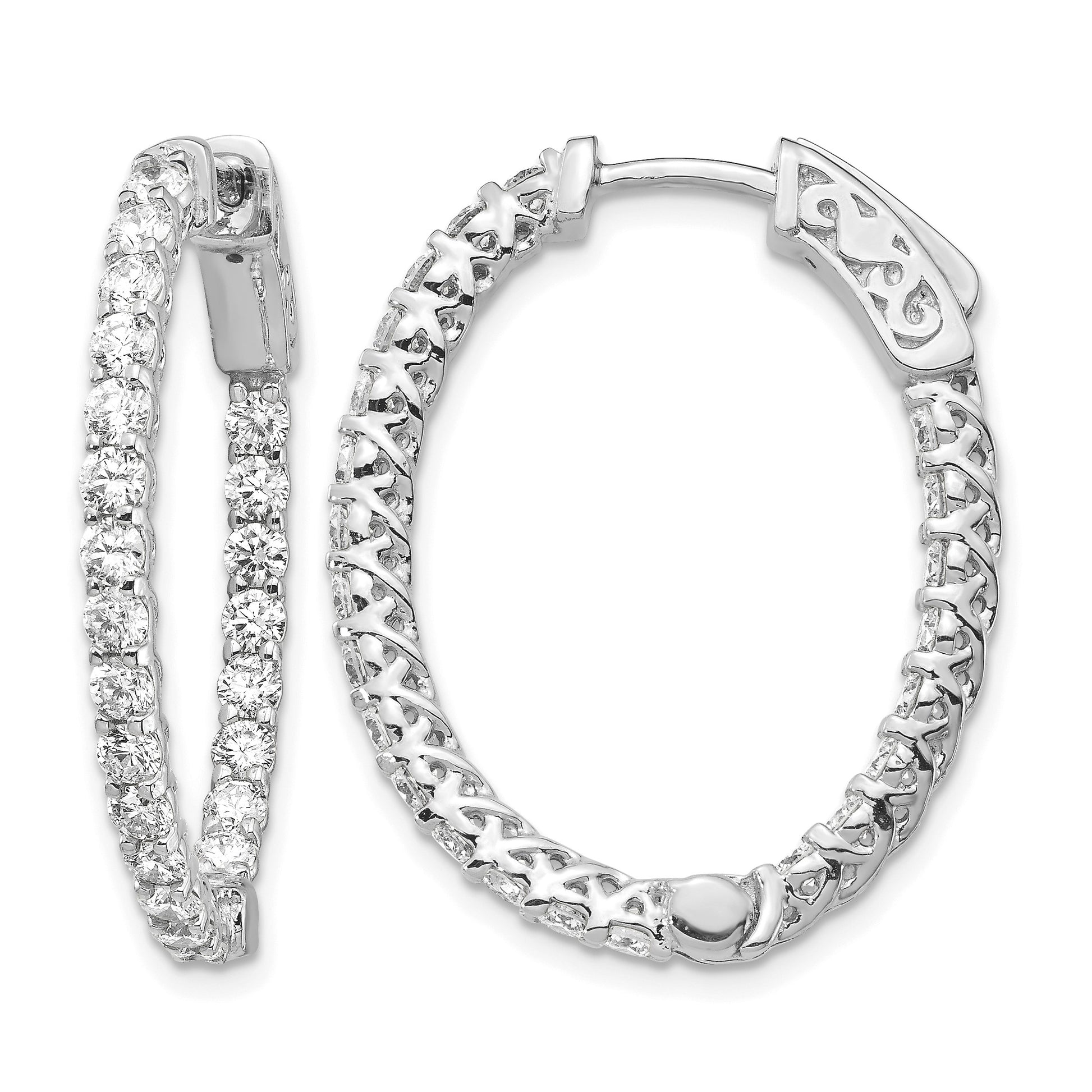 14k White Gold (Holds 46-2.3mm Round) Oval In/Out Hoop w/Safety Clasp Earring Mountings