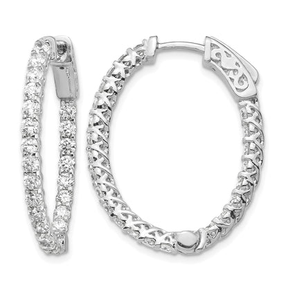 14k White Gold (Holds 46-2.3mm Round) Oval In/Out Hoop w/Safety Clasp Earring Mountings