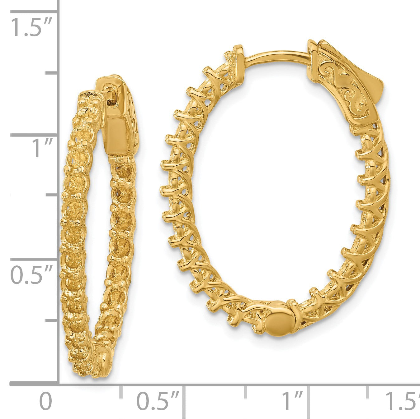 14k (Holds 42-2.6mm Round) Oval In/Out Hoop w/Safety Clasp Earring Mountings