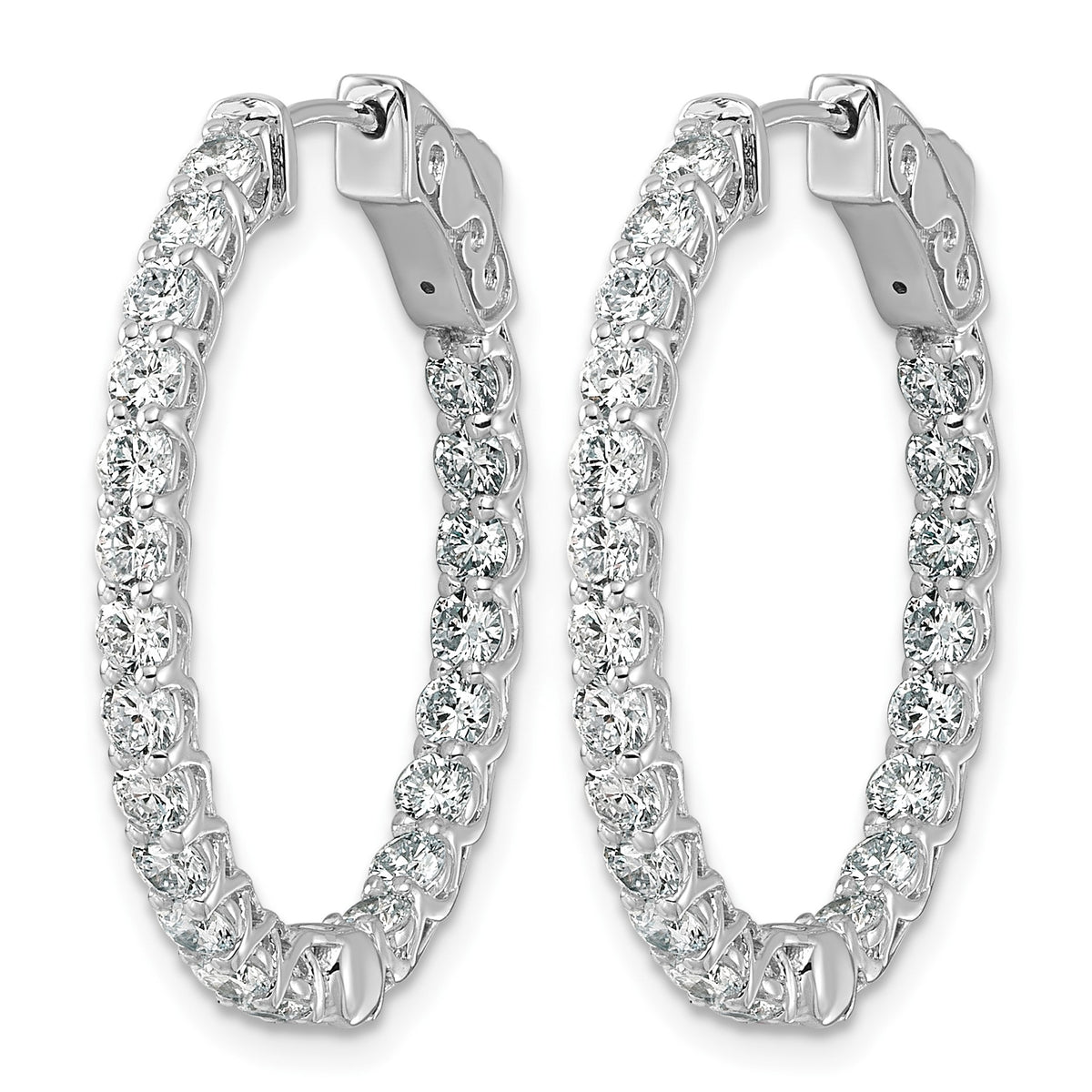 14k White Gold (Holds 42-2.6mm Round) Oval In/Out Hoop w/Safety Clasp Earring Mountings