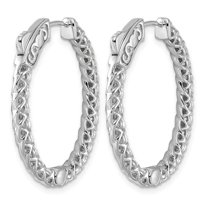14k White Gold (Holds 42-2.6mm Round) Oval In/Out Hoop w/Safety Clasp Earring Mountings