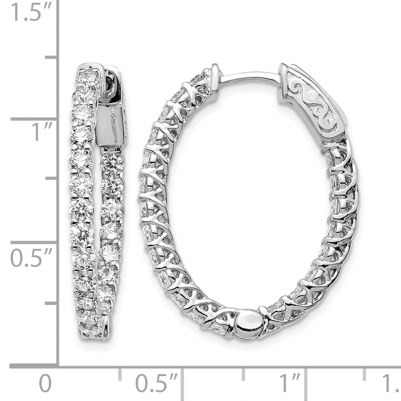 14k White Gold (Holds 42-2.6mm Round) Oval In/Out Hoop w/Safety Clasp Earring Mountings