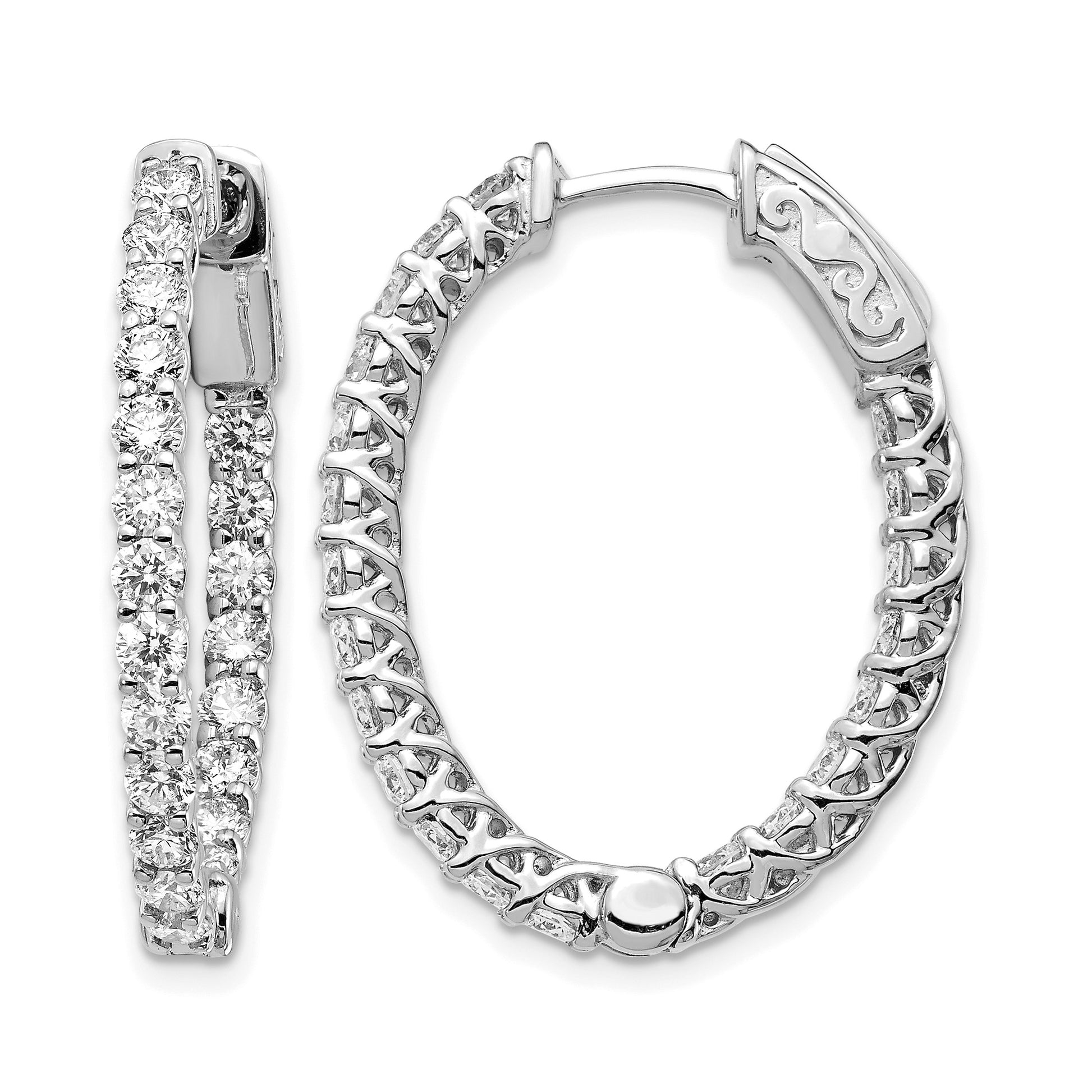14k White Gold (Holds 42-2.6mm Round) Oval In/Out Hoop w/Safety Clasp Earring Mountings