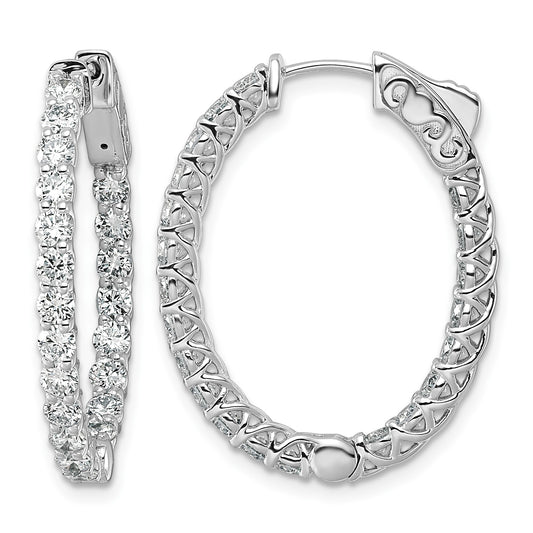 14k White Gold (Holds 42-2.6mm Round) Oval In/Out Hoop w/Safety Clasp Earring Mountings