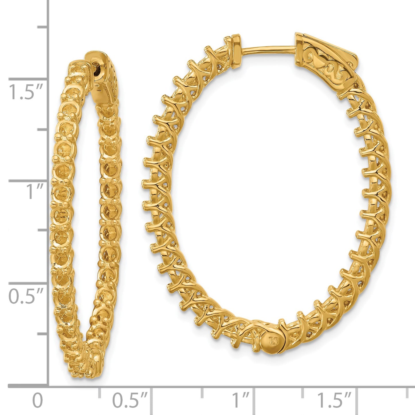 14k (Holds 64-2.6mm Round) Oval In/Out Hoop w/Safety Clasp Earring Mountings
