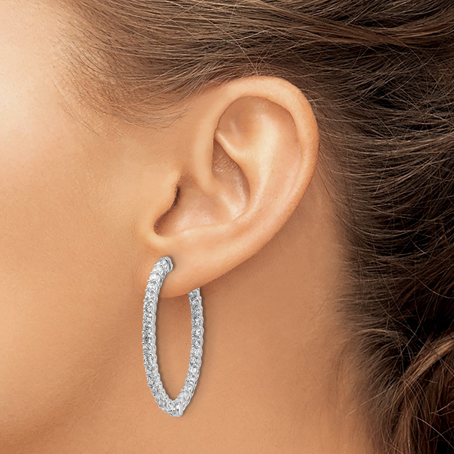 14k White Gold (Holds 64-2.6mm Round) Oval In/Out Hoop w/Safety Clasp Earring Mountings
