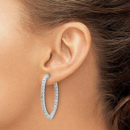 14k White Gold (Holds 64-2.6mm Round) Oval In/Out Hoop w/Safety Clasp Earring Mountings