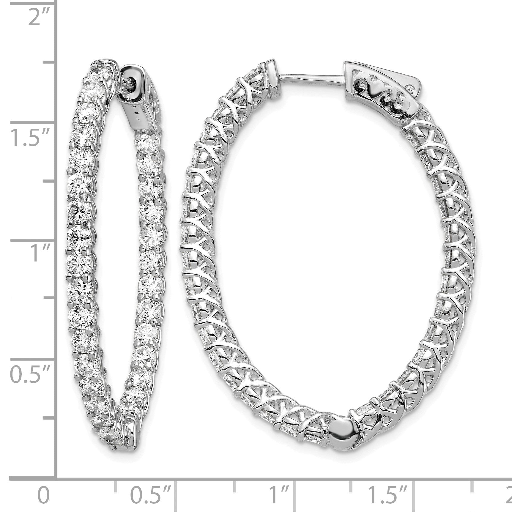 14k White Gold (Holds 64-2.6mm Round) Oval In/Out Hoop w/Safety Clasp Earring Mountings