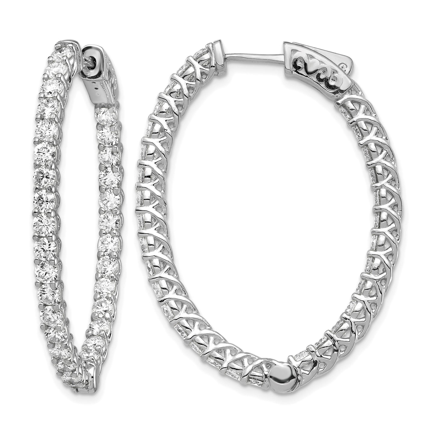 14k White Gold (Holds 64-2.6mm Round) Oval In/Out Hoop w/Safety Clasp Earring Mountings
