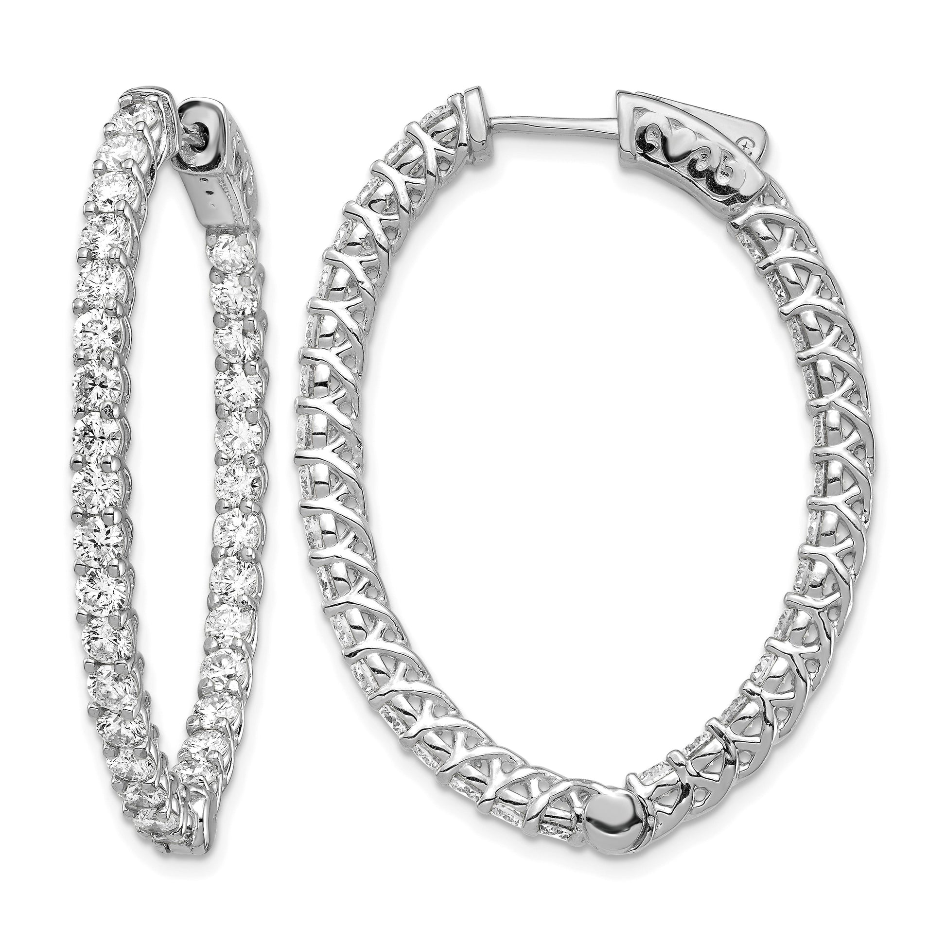 14k White Gold (Holds 64-2.6mm Round) Oval In/Out Hoop w/Safety Clasp Earring Mountings