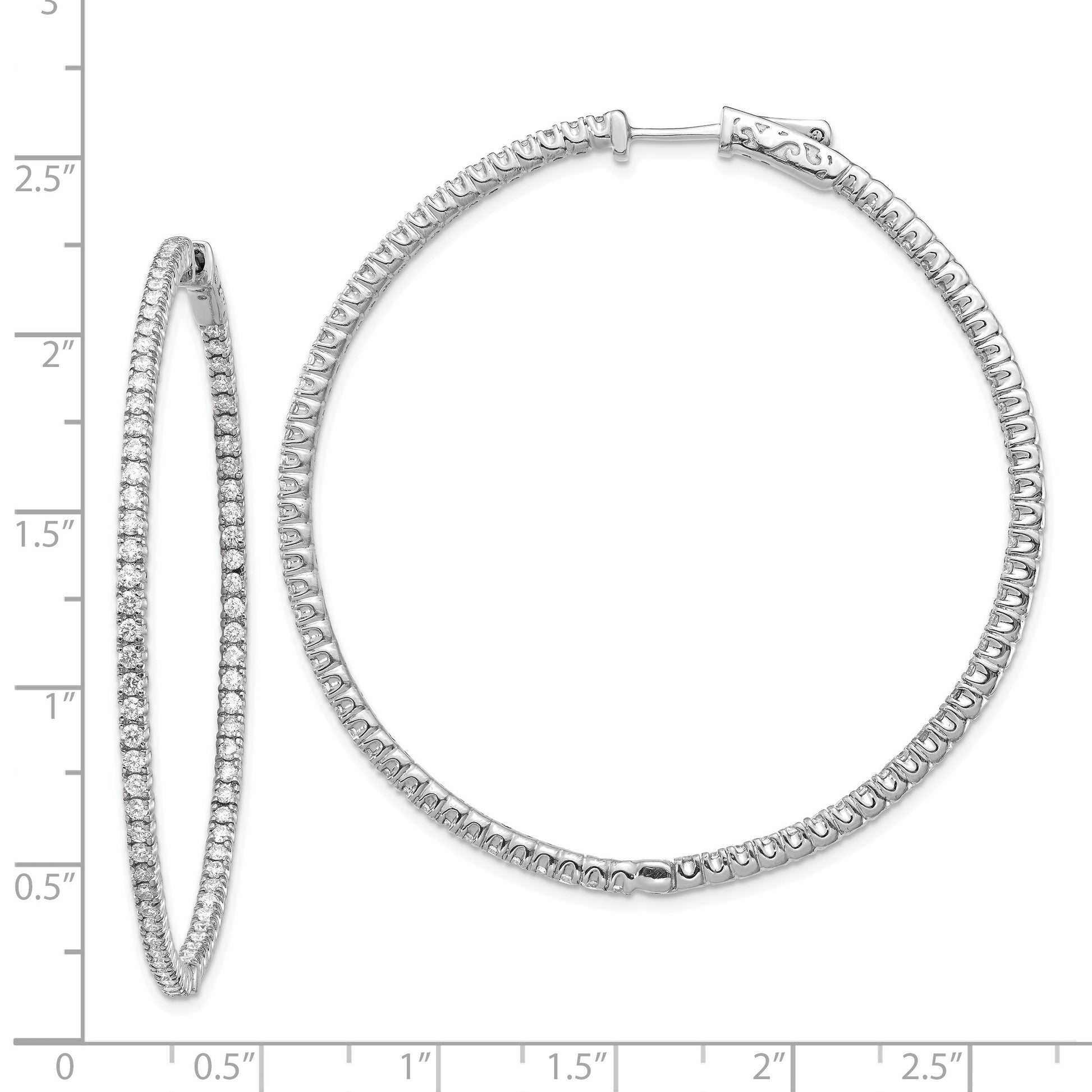 14k White Gold (Holds 144-1.7mm Round) In/Out Hoop w/Safety Clasp Earring Mountings
