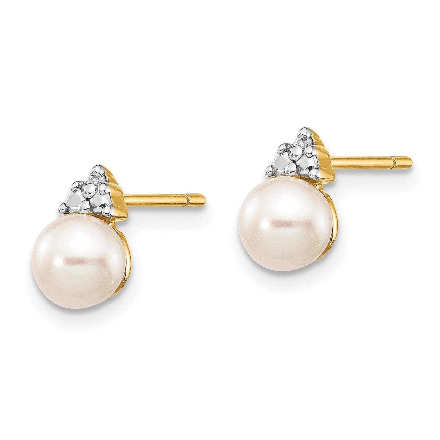 14k 5-6mm White Round Freshwater Cultured Pearl and .01 carat Diamond Post Earrings