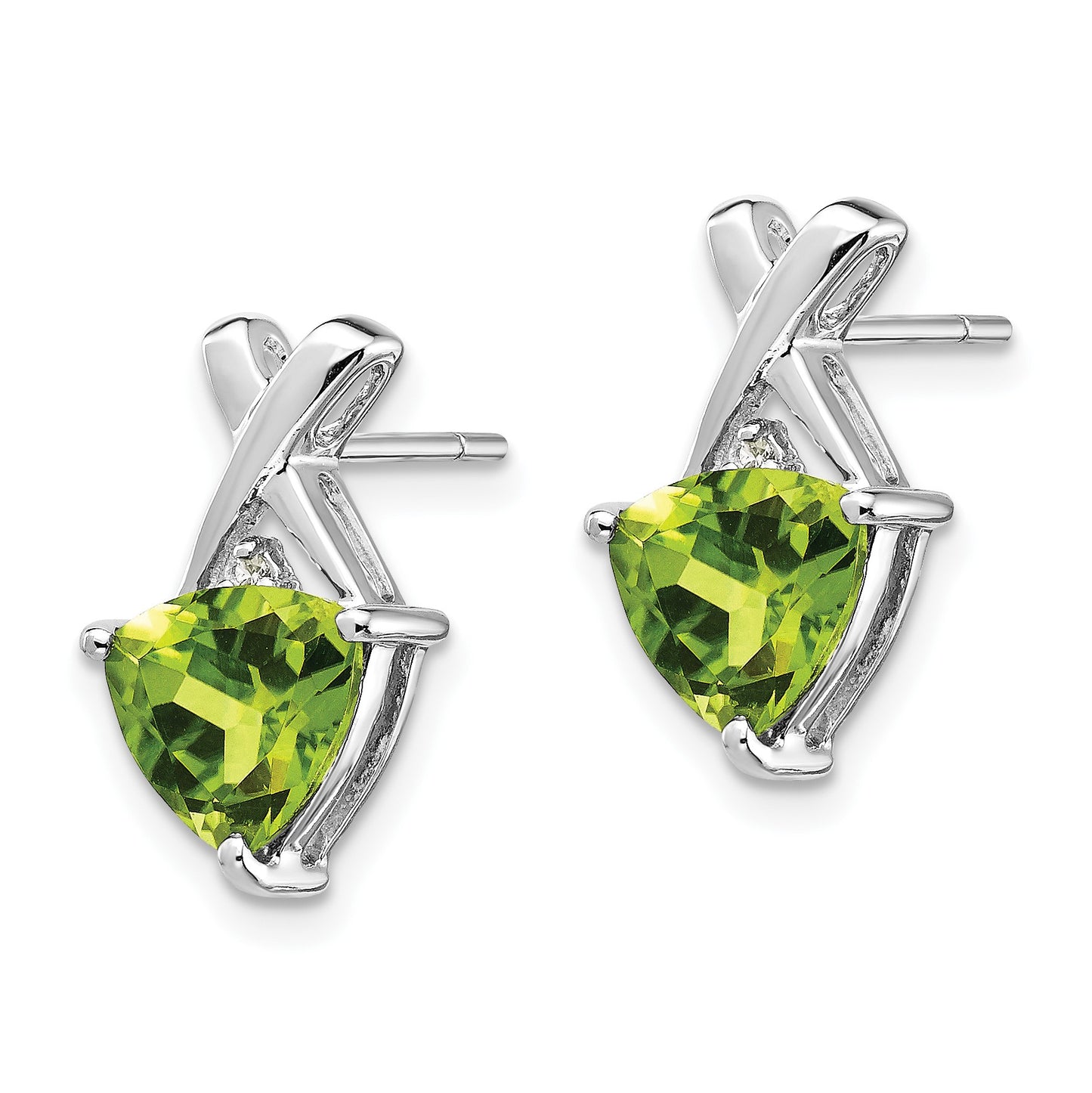 14k White Gold 7mm Trillion Peridot and White Topaz -X- Post Earrings