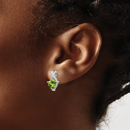 14k White Gold 7mm Trillion Peridot and White Topaz -X- Post Earrings