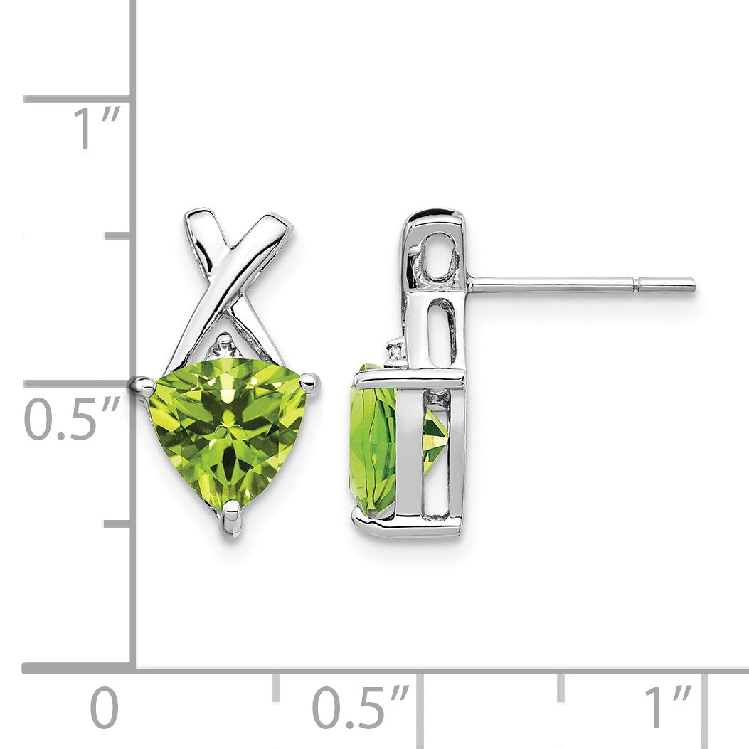 14k White Gold 7mm Trillion Peridot and White Topaz -X- Post Earrings