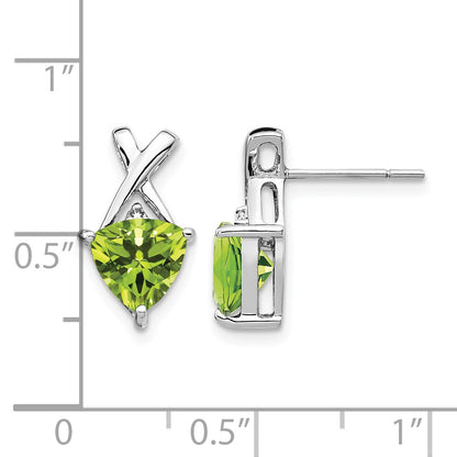 14k White Gold 7mm Trillion Peridot and White Topaz -X- Post Earrings