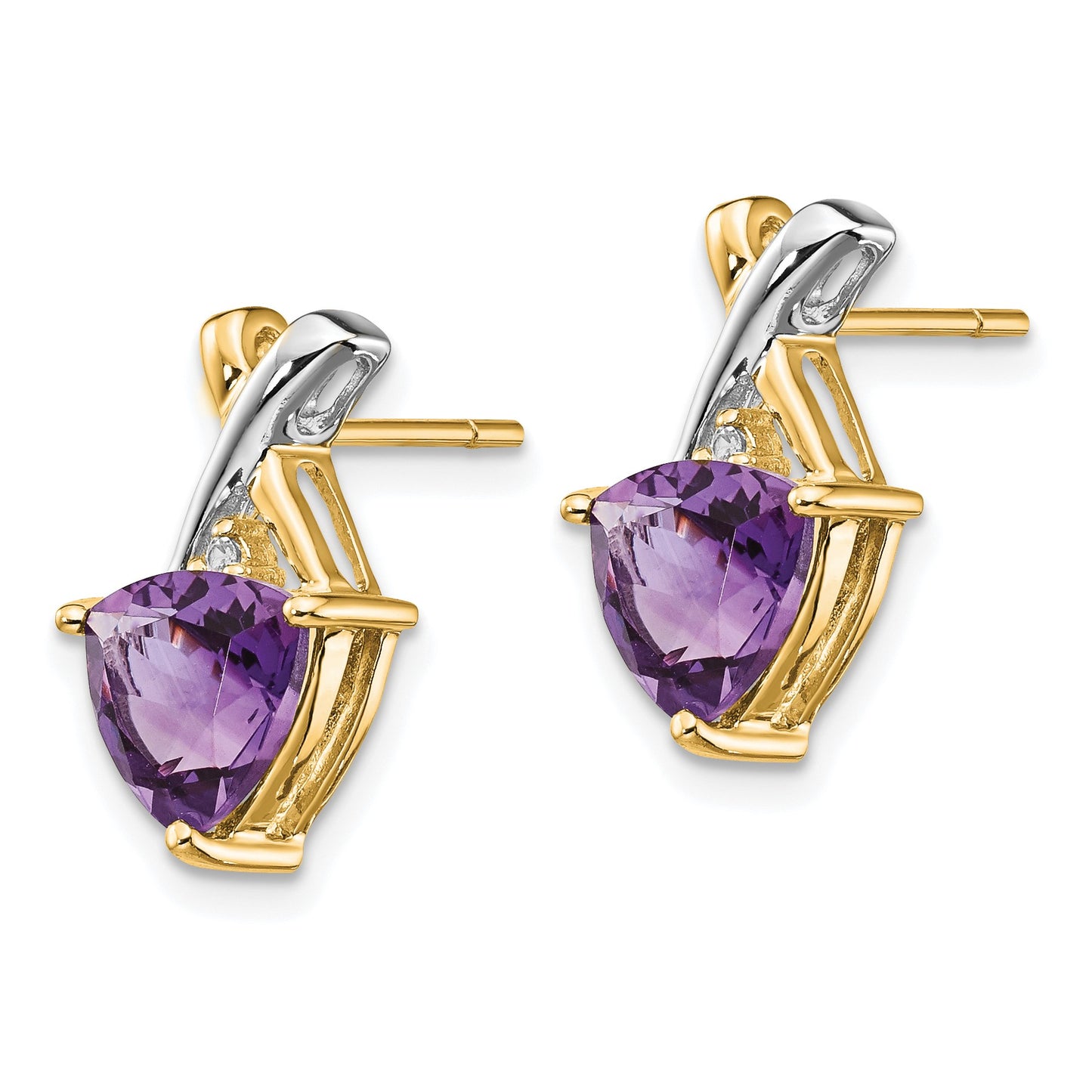 14k and White Rhodium 7mm Trillion Amethyst and White Topaz -X- Post Earrings
