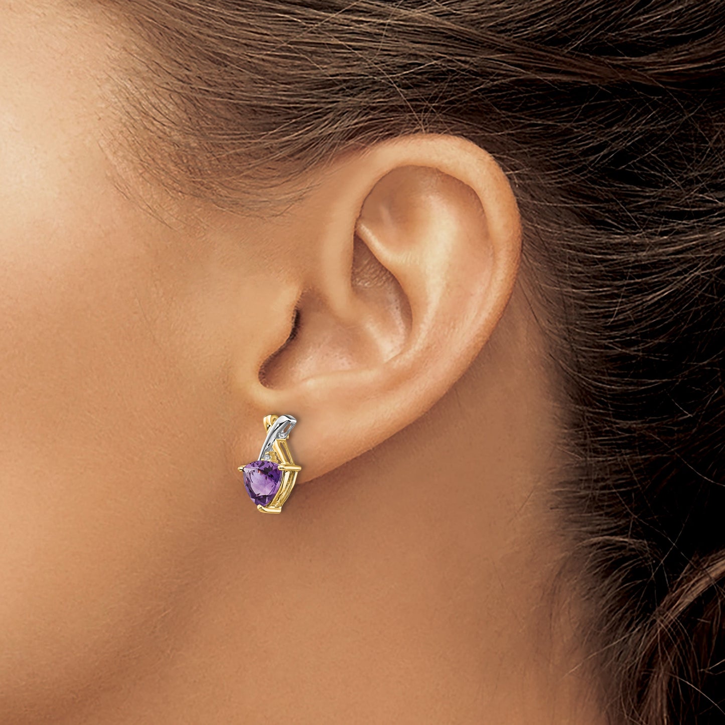 14k and White Rhodium 7mm Trillion Amethyst and White Topaz -X- Post Earrings