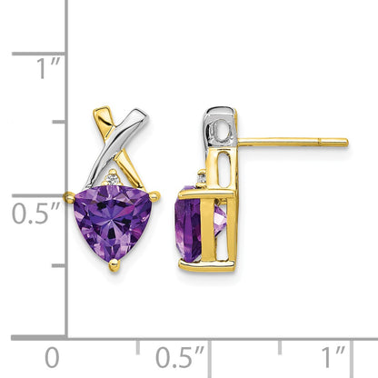 14k and White Rhodium 7mm Trillion Amethyst and White Topaz -X- Post Earrings