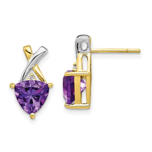 14k & Rhodium Amethyst and White Topaz Trillion Post Earrings