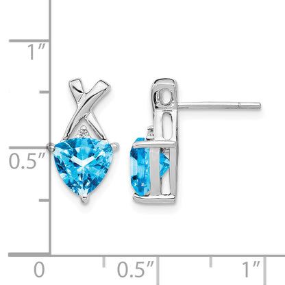 14k White Gold 7mm Trillion Blue Topaz and White Topaz -X- Post Earrings