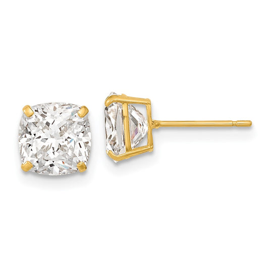 14k Polished 7x7 Cushion Cut CZ Studs Post Earrings