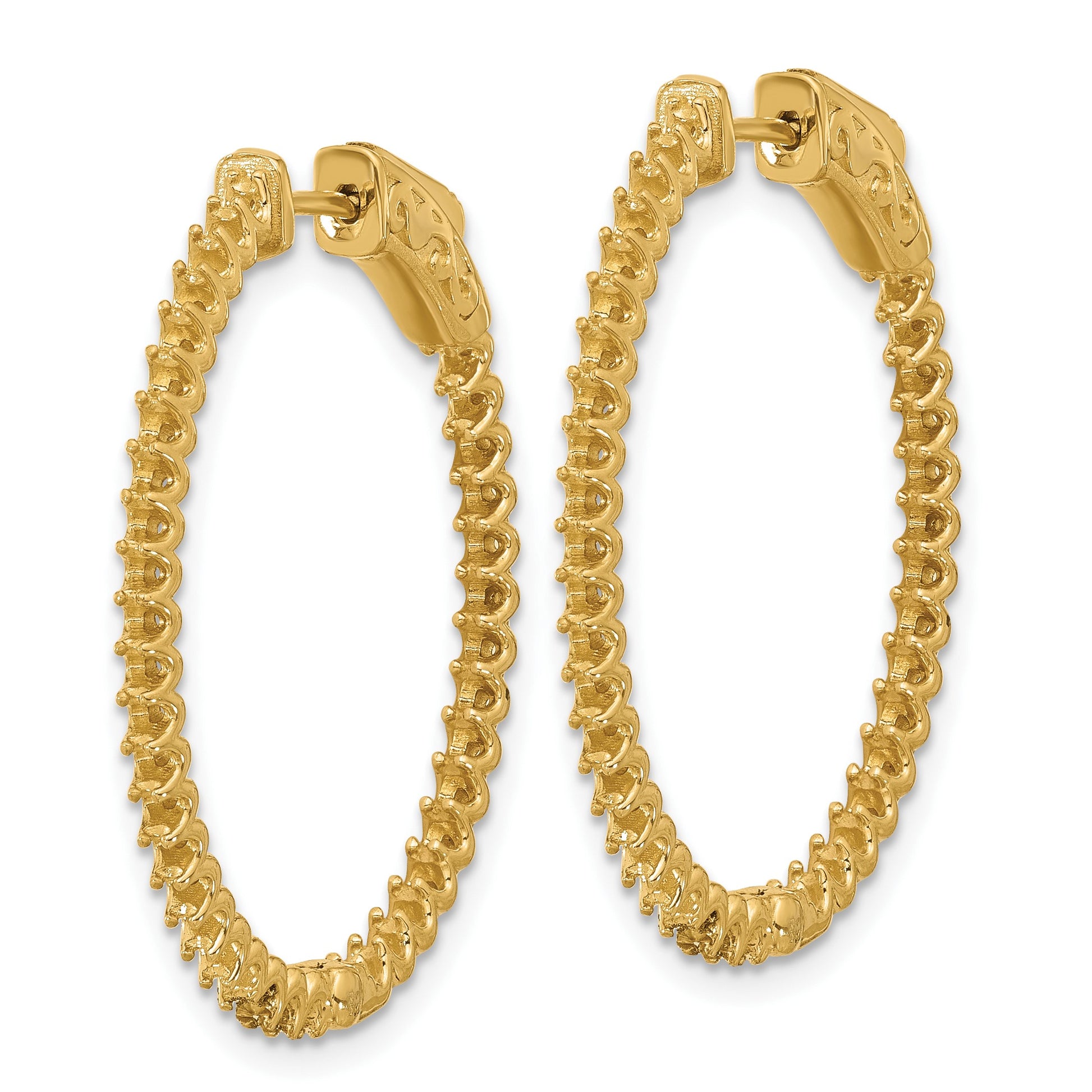 14K 1.14ct (Holds 76-1.5mm Round) In/Out Oval Hoop w/Safety Clasp Earring Mountings