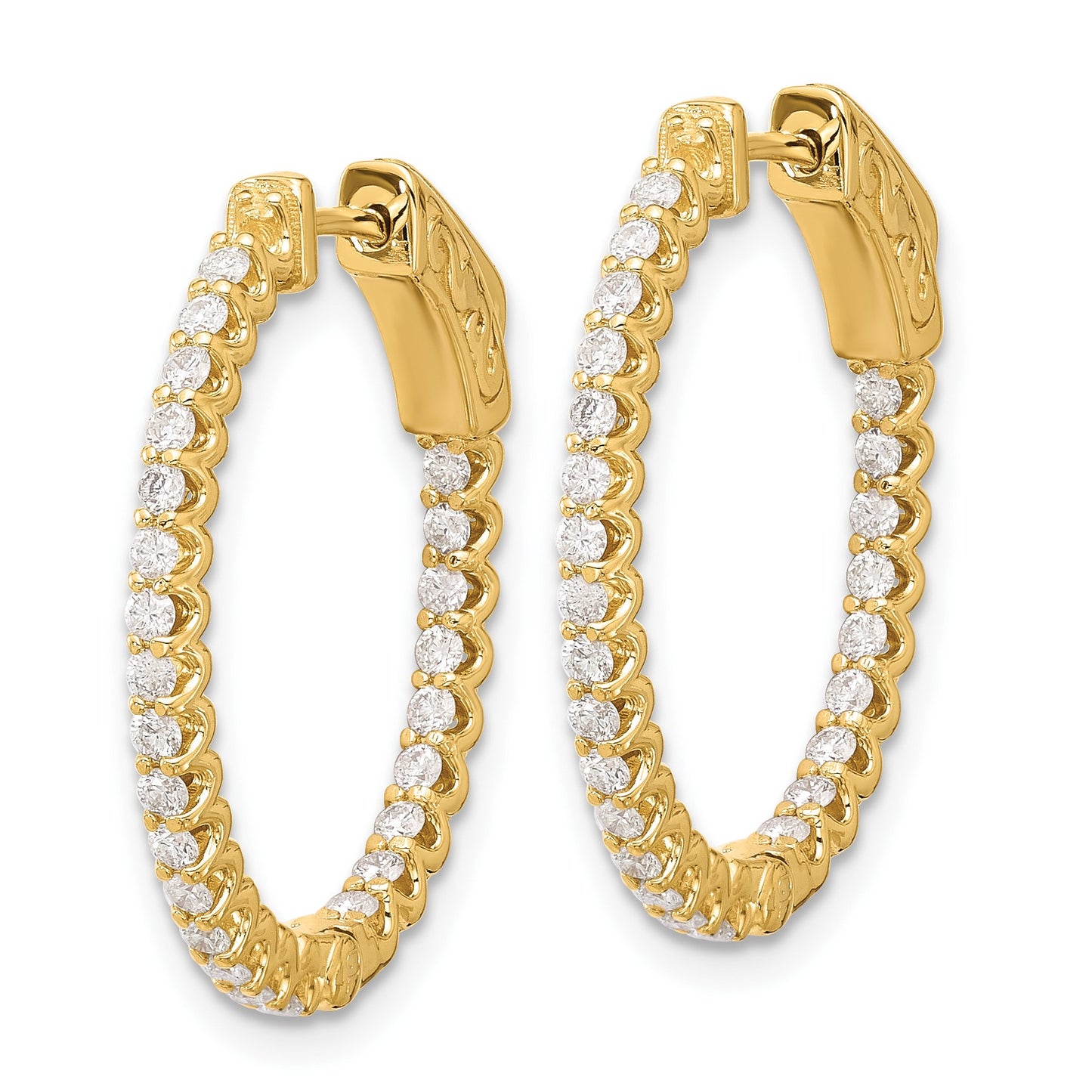 14K .78ct (Holds 52-1.5mm Round) In/Out Oval Hoop w/Safety Clasp Earring Mountings