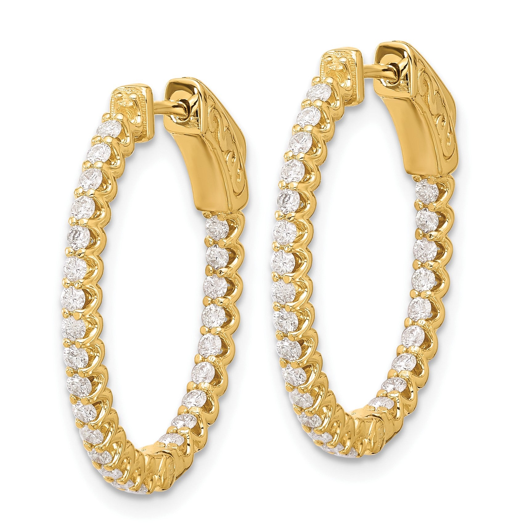 14K .78ct (Holds 52-1.5mm Round) In/Out Oval Hoop w/Safety Clasp Earring Mountings
