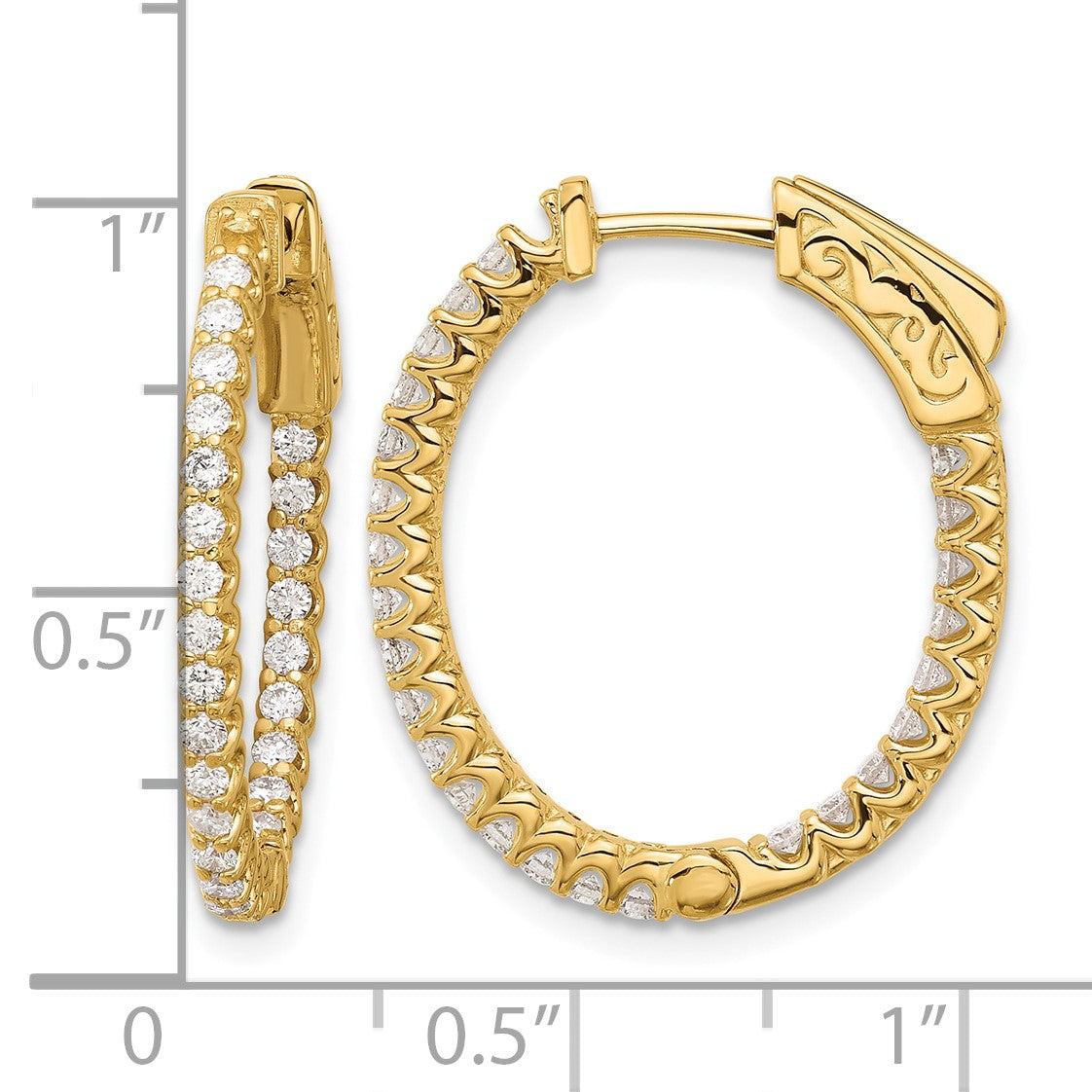 14K .78ct (Holds 52-1.5mm Round) In/Out Oval Hoop w/Safety Clasp Earring Mountings