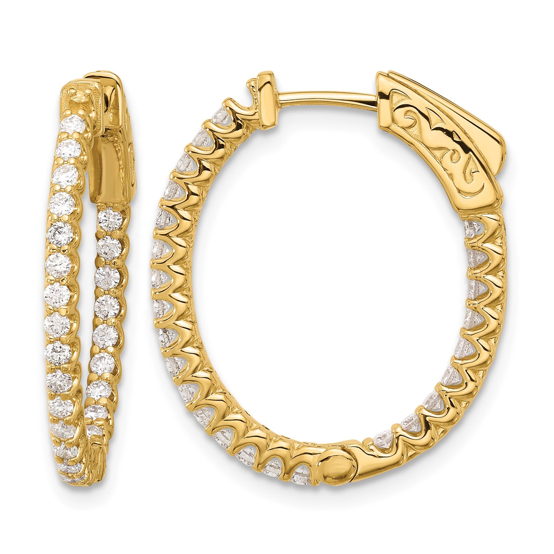 14K .78ct (Holds 52-1.5mm Round) In/Out Oval Hoop w/Safety Clasp Earring Mountings