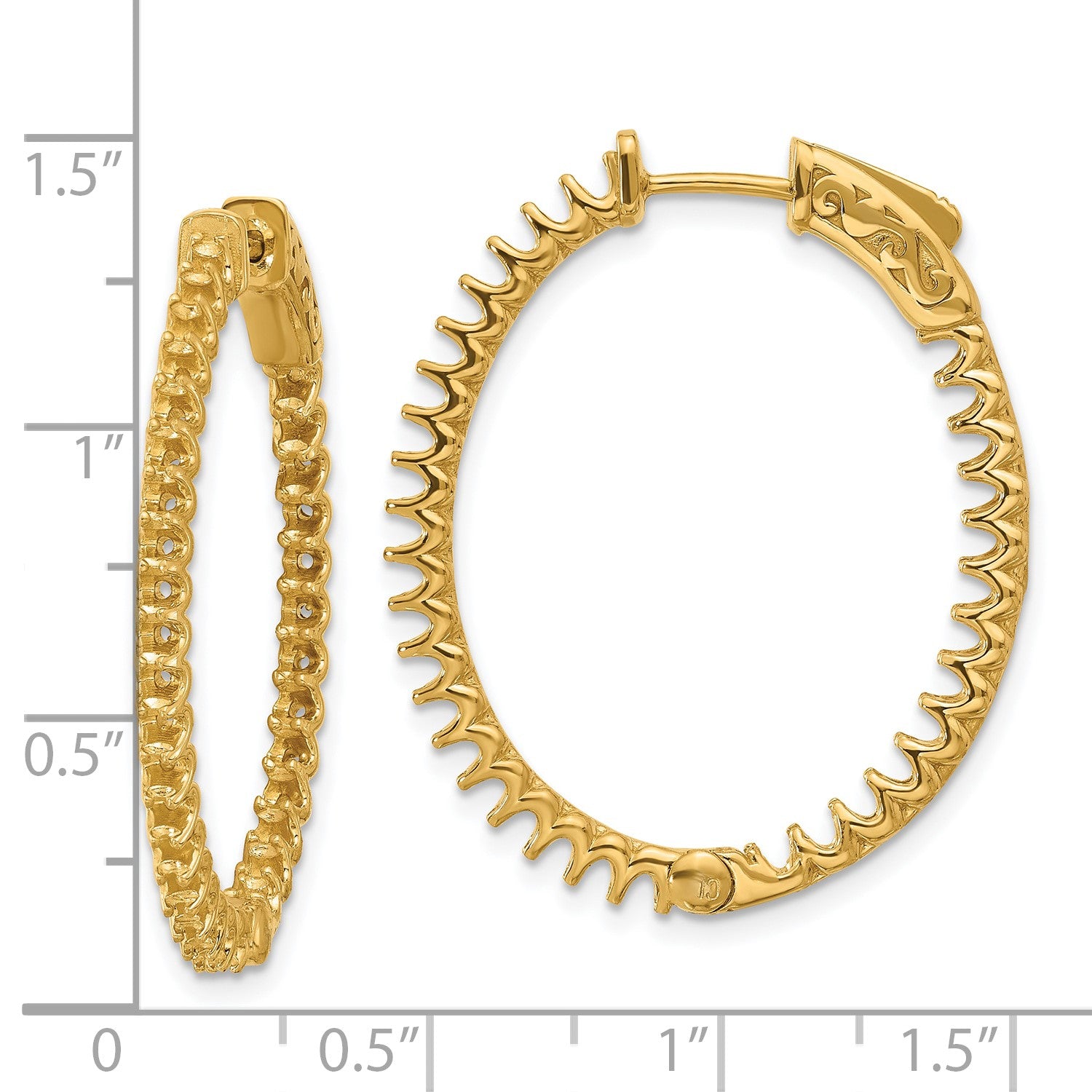 14K 2.3ct (Holds 66-2.0mm Round) In/Out Oval Hoop w/Safety Clasp Earring Mountings