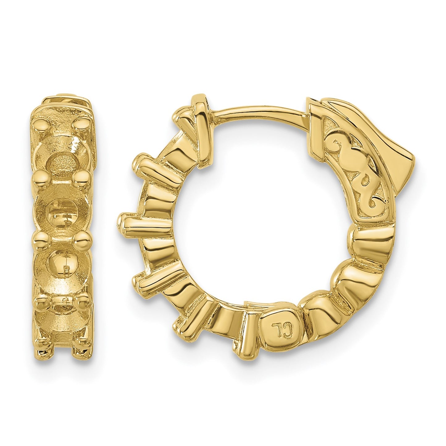 14K 1.7ct  (Holds 10-3.5mm Round) Hoop w/Safety Clasp Earring Mountings