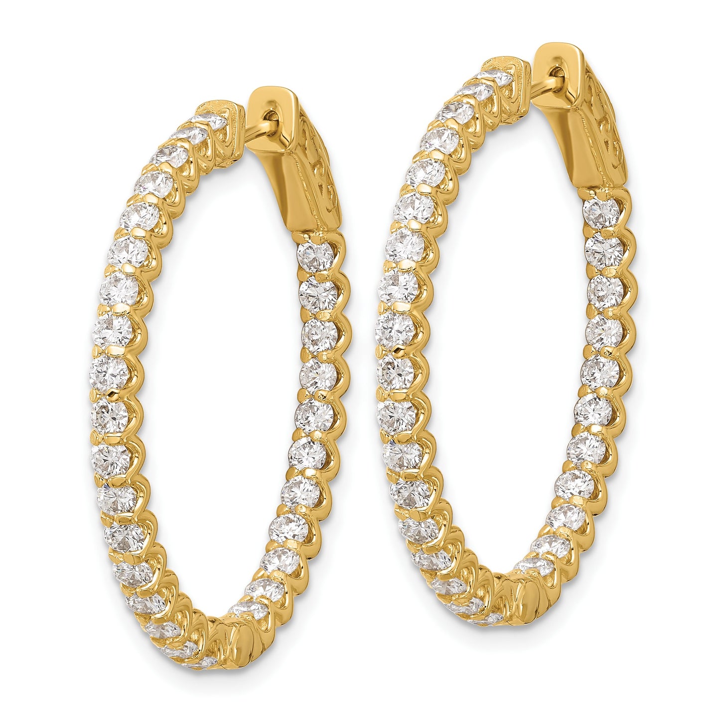 14K 2.9 carat Diamond In/Out Oval Hoop w/Safety Clasp Earrings