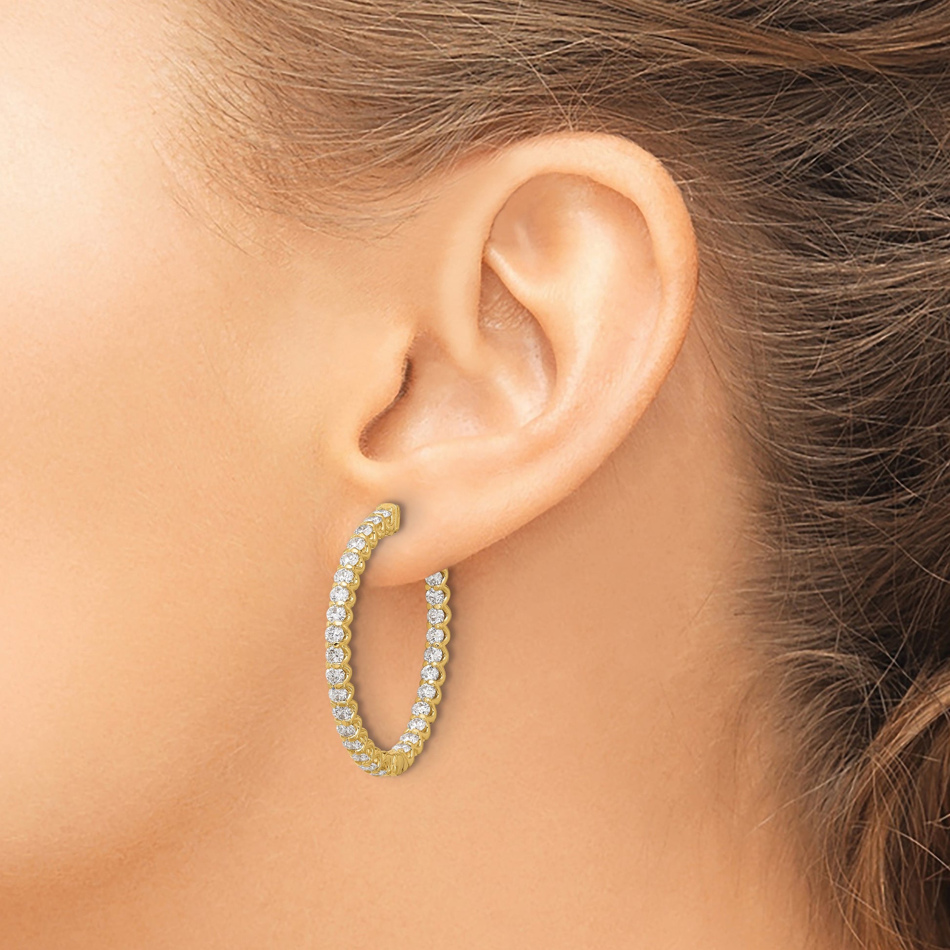 14K 2.9 carat Diamond In/Out Oval Hoop w/Safety Clasp Earrings