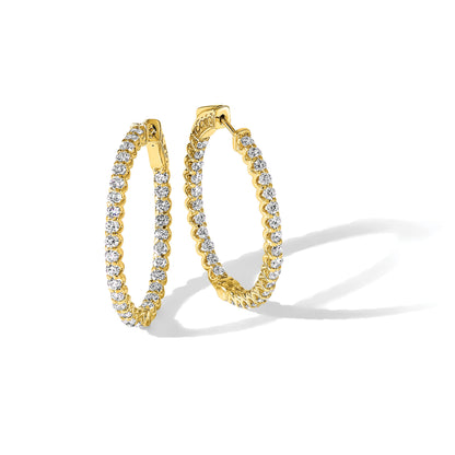14K 2.9 carat Diamond In/Out Oval Hoop w/Safety Clasp Earrings