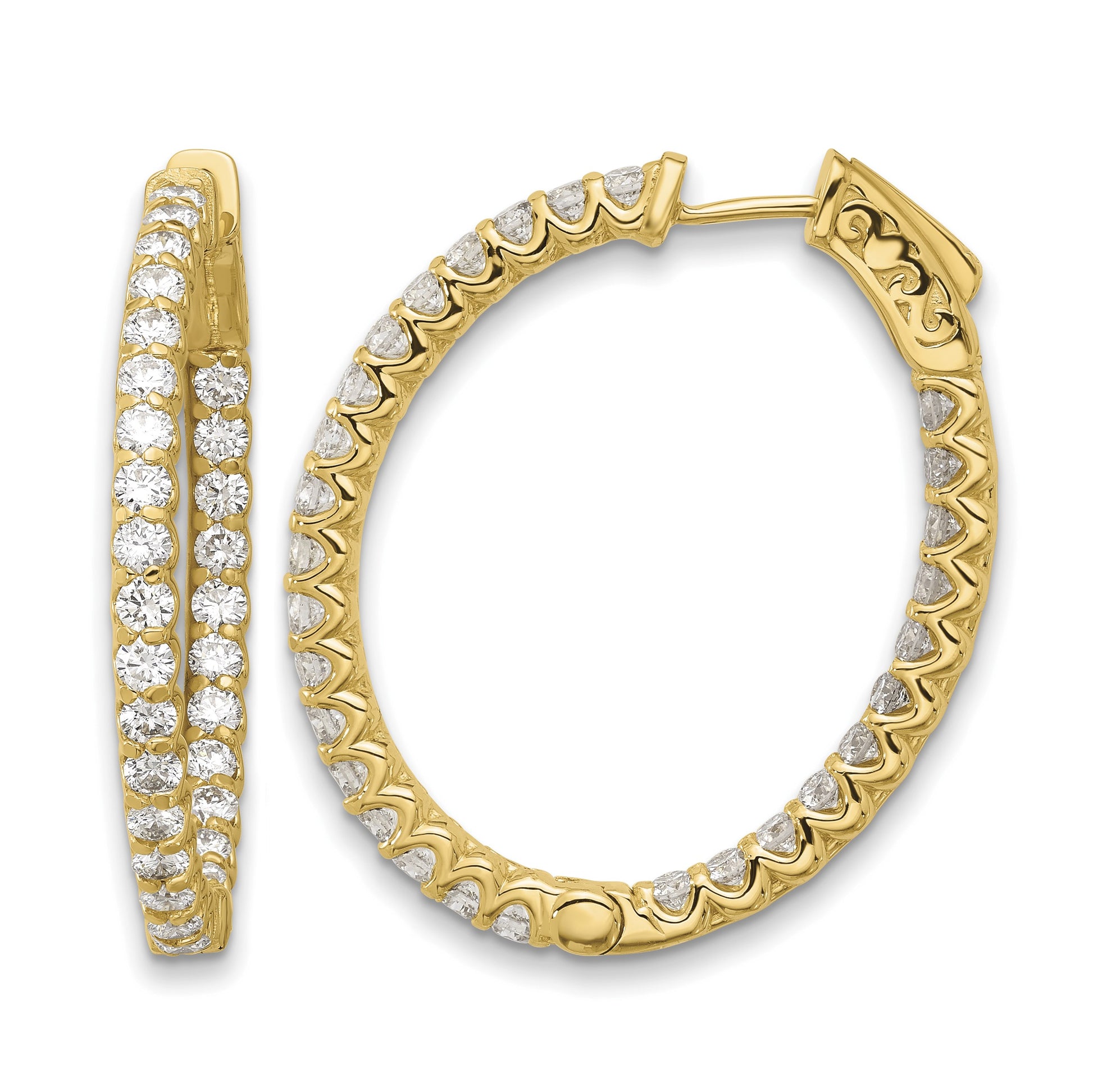 14K 2.9 carat Diamond In/Out Oval Hoop w/Safety Clasp Earrings