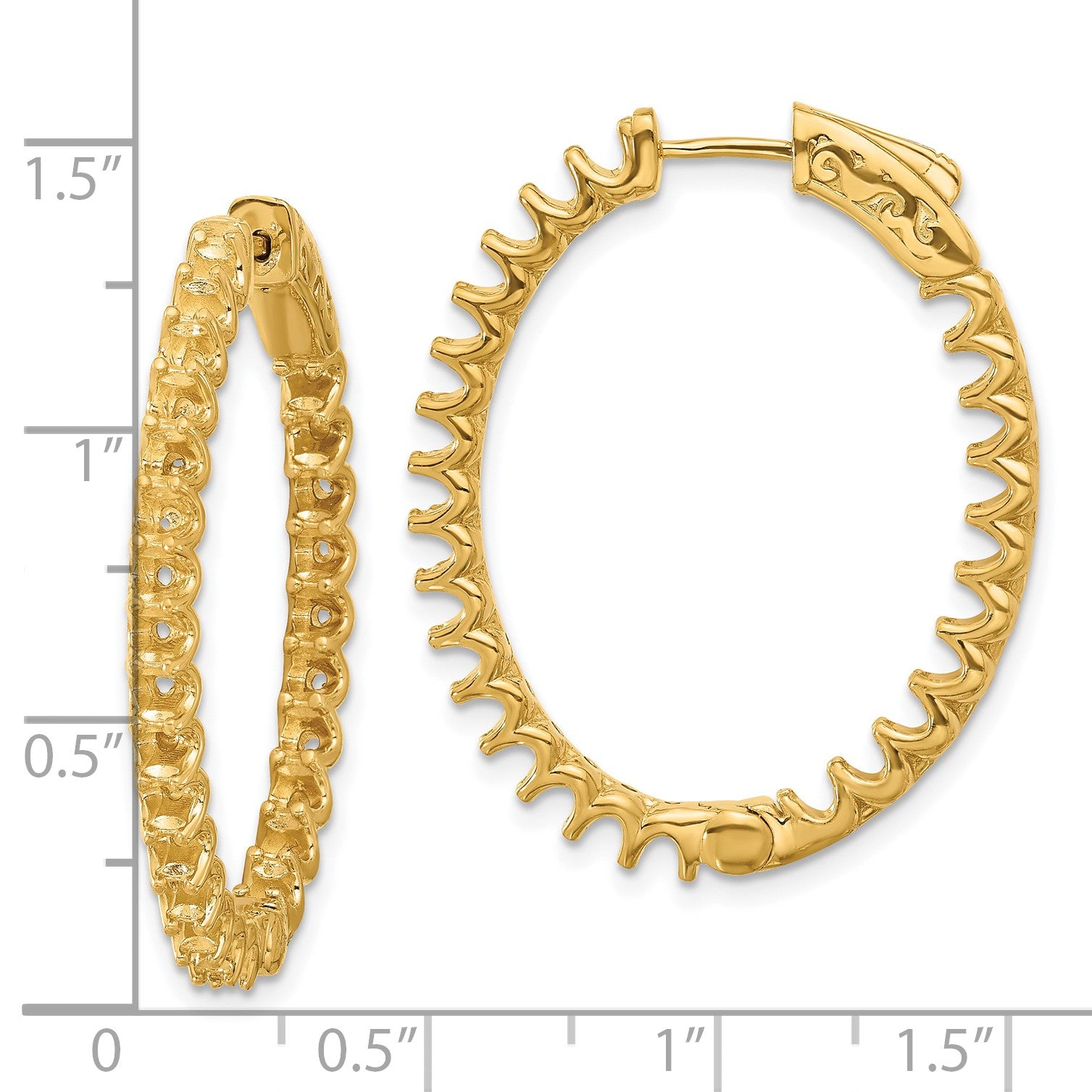 14K 3.1ct  (Holds 52-2.5mm Round) In/Out Oval Hoop w/Safety Clasp Earring Mountings