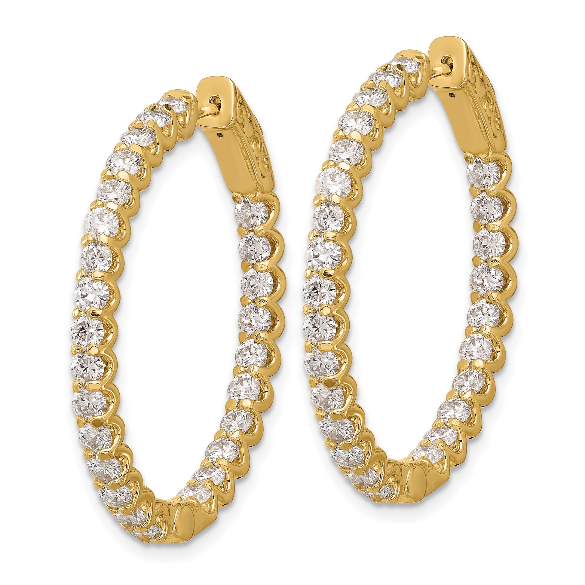 14K 3.1 carat Diamond In/Out Oval Hoop w/Safety Clasp Earrings