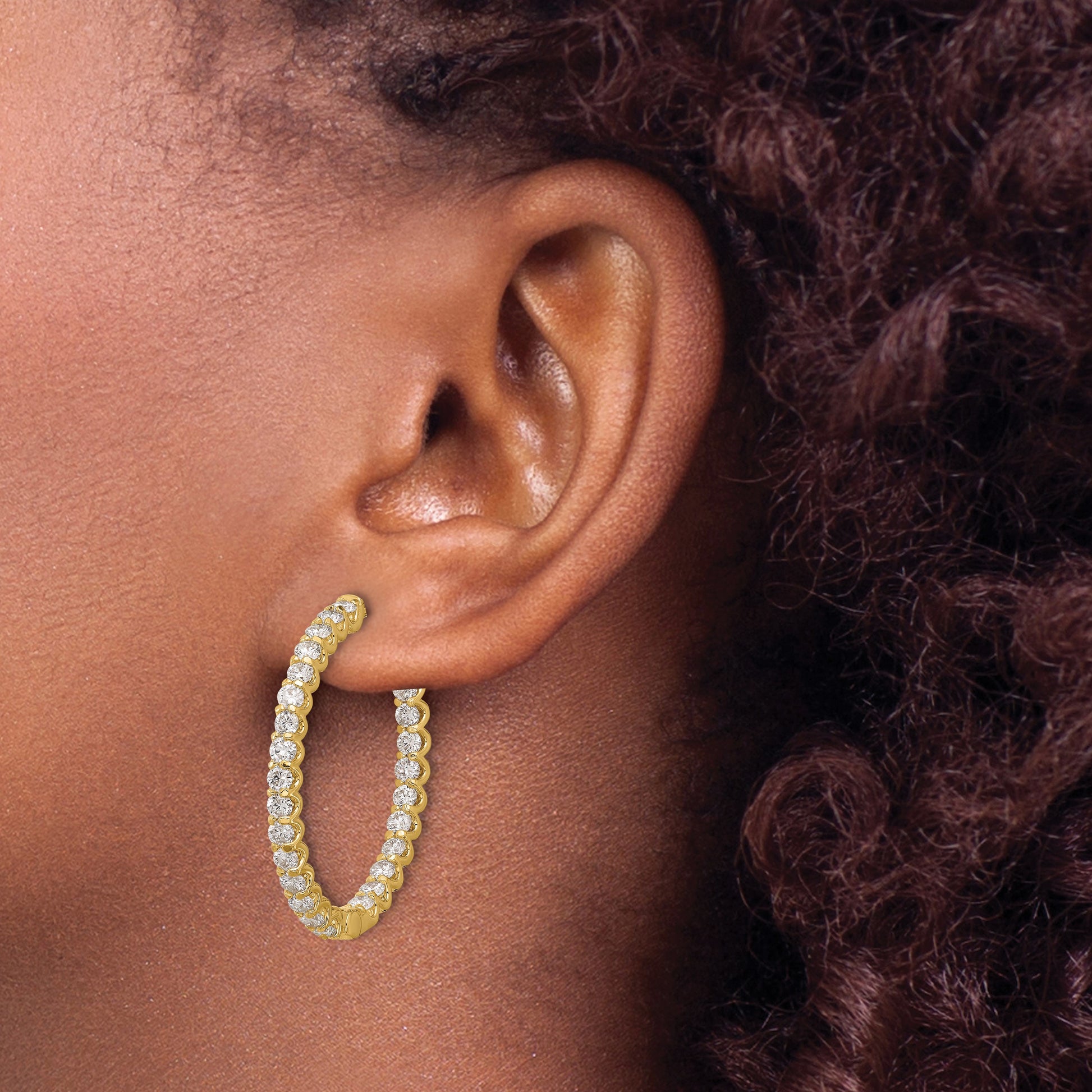 14K 3.1 carat Diamond In/Out Oval Hoop w/Safety Clasp Earrings