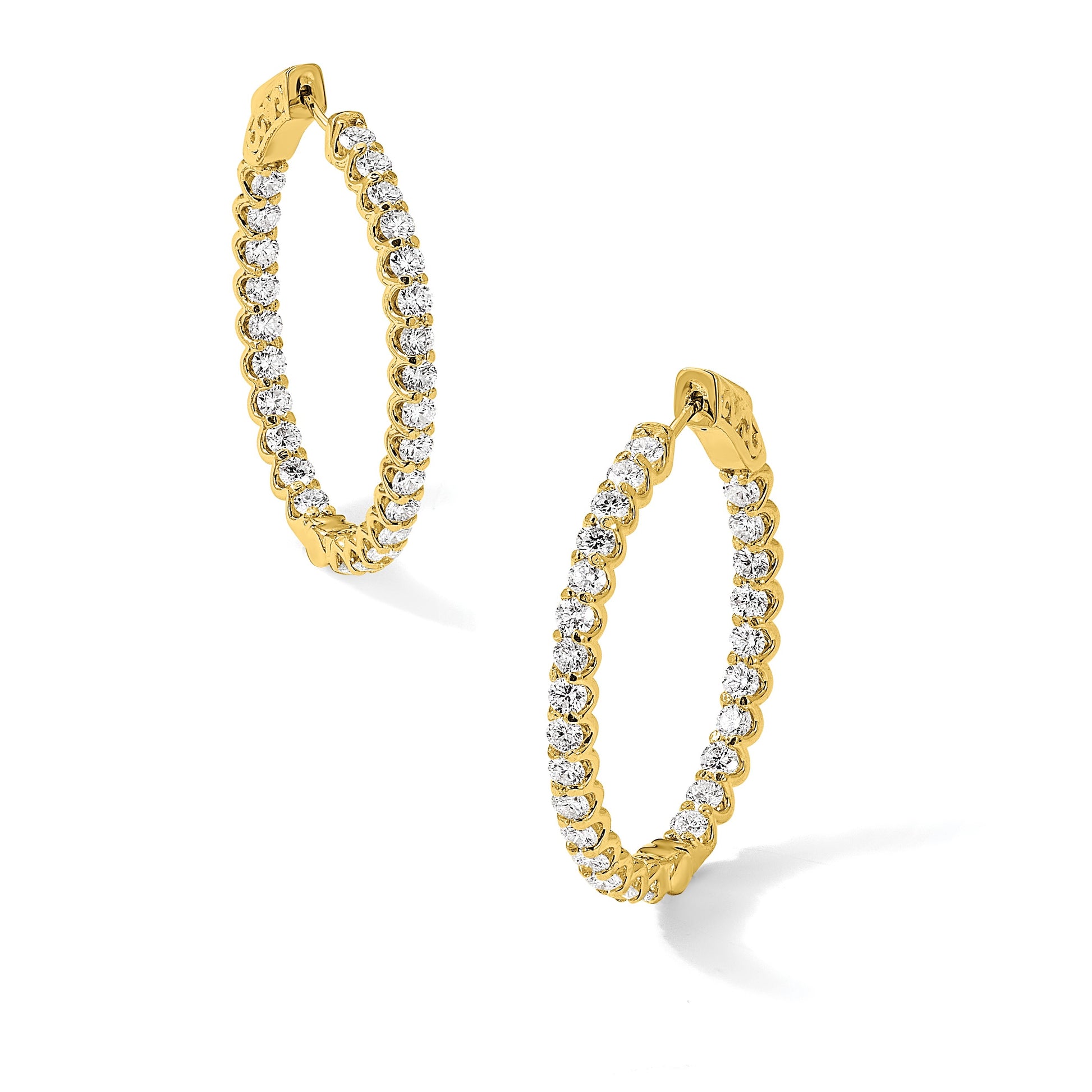 14K 3.1 carat Diamond In/Out Oval Hoop w/Safety Clasp Earrings