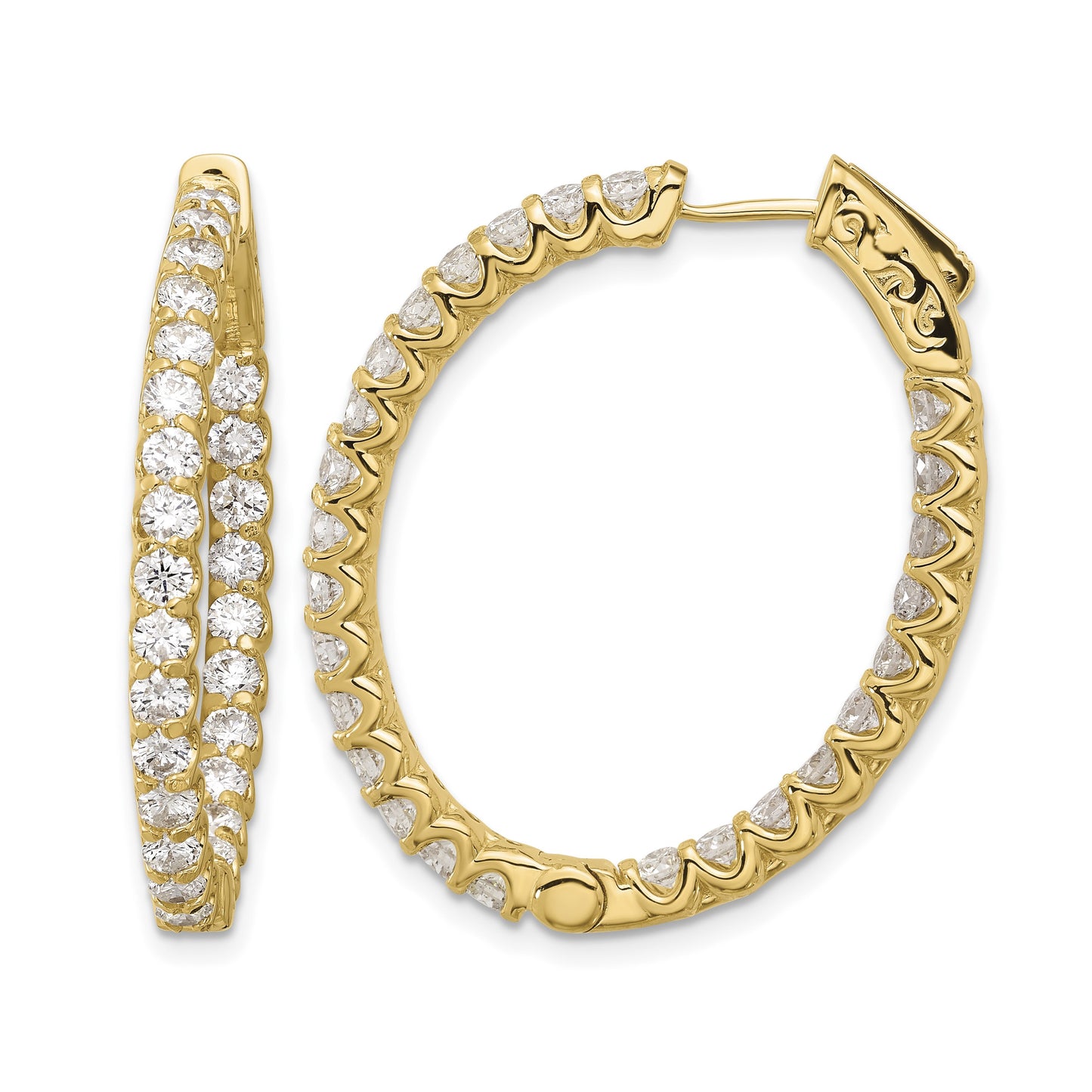 14K 3.1 carat Diamond In/Out Oval Hoop w/Safety Clasp Earrings