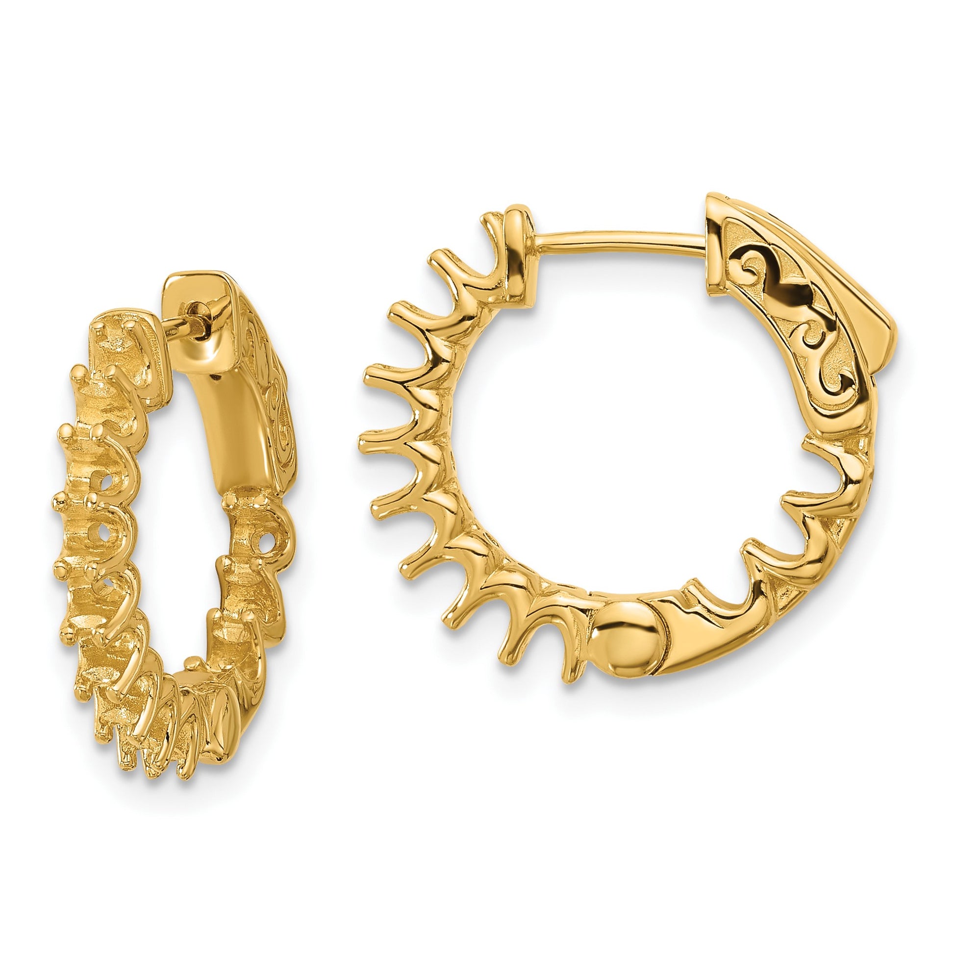 14K 1.2ct  (Holds 24-2.3mm Round) In/Out Hoop w/Safety Clasp Earring Mountings