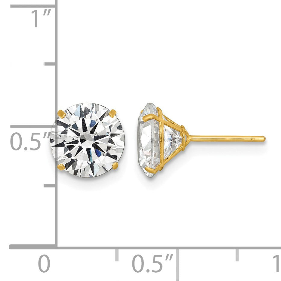 14k Polished 8.00mm Round CZ Stud Post Earrings