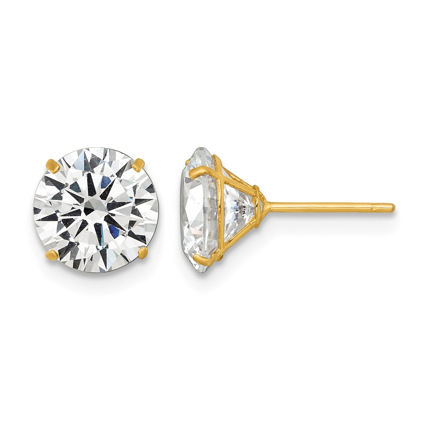 14k Polished 8.00mm Round CZ Stud Post Earrings