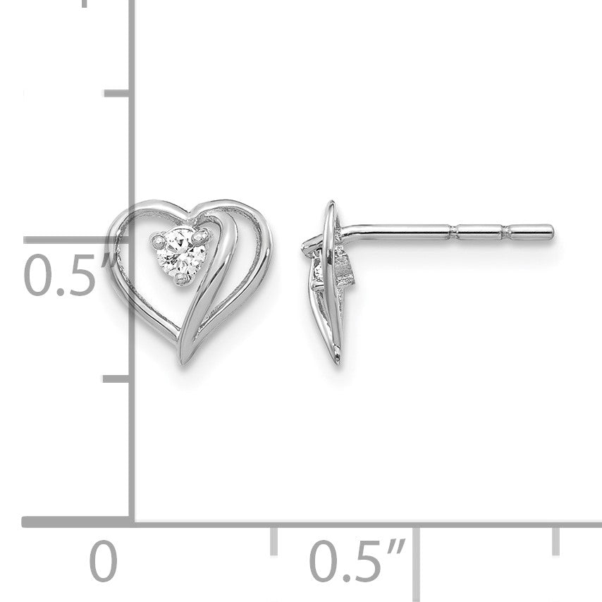 14k White Gold 1/20 carat AA Diamond Heart Post Earrings