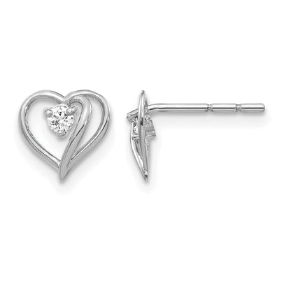 14k White Gold Holds 2-1.7mm Diamond Heart Post Earring Mountings