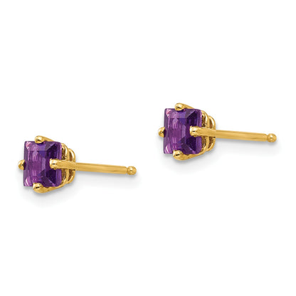 14k 4mm Princess-cut Amethyst Post Earrings