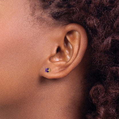 14k 4mm Princess-cut Amethyst Post Earrings