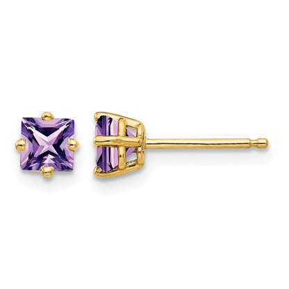 14k 4mm Princess-cut Amethyst Post Earrings